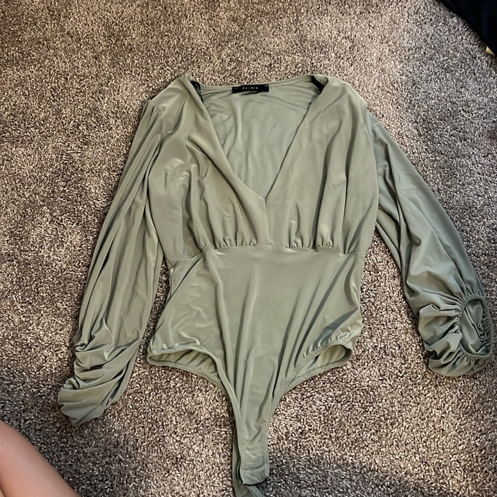 Green safe long sleeve silky bodysuit